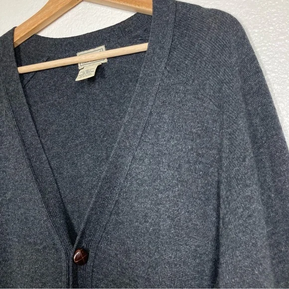 Vintage LL Bean Cardigan Sweater Men’s XL Tall 100% Lambs Wool Pockets Dark Gray - Picture 5 of 14